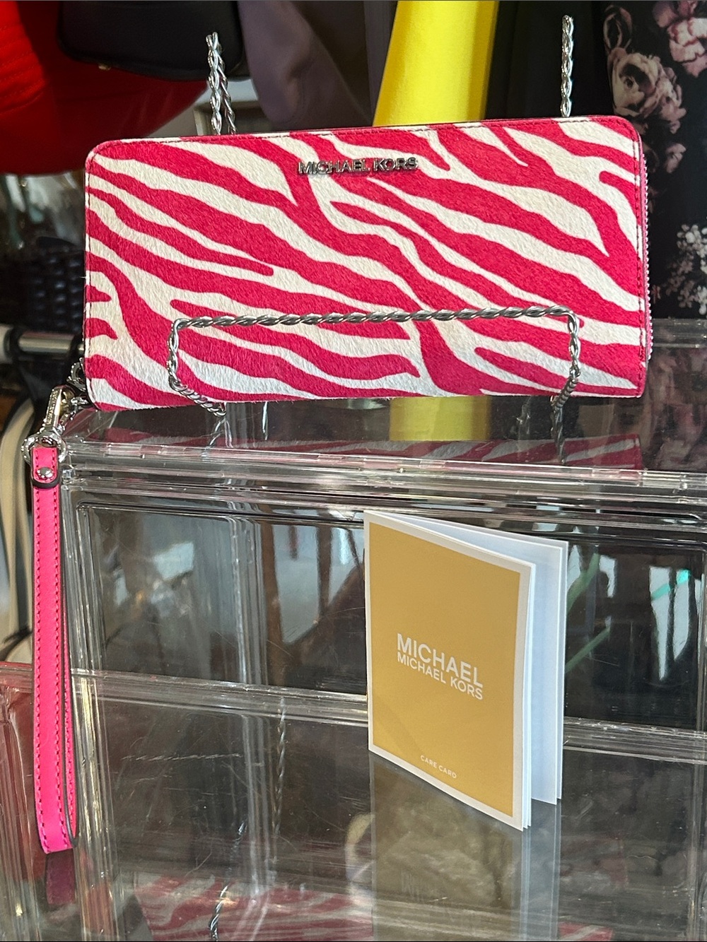 Michael Kors Dragon Fruit Zebra-Print Calf-Hair Leather Wristlet 8.5”x 4” NWT - Picture 3 of 7